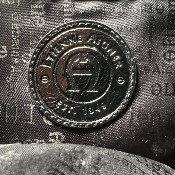 Etienne Aigner Patent Leather Signature Embossed Handbag Purse Black - Picture 9 of 11